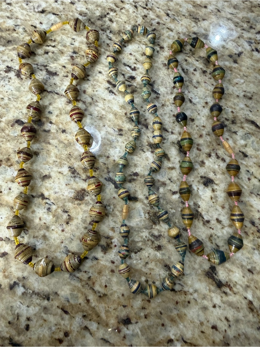 Vintage Y2K Artisan Handmade Rolled Paper Beaded Necklace Bundle 3 Pc Set